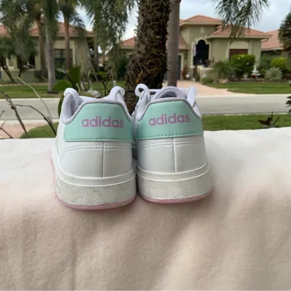 Adidas Women's White and Light Green Sneakers - Picture 4 of 13